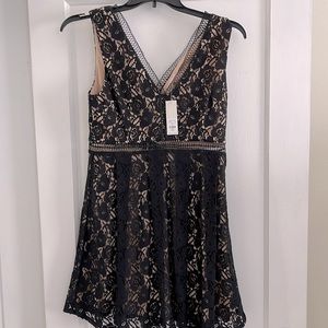 NWT Francesca’s Black Lace Deep V-Neck Mini Dress